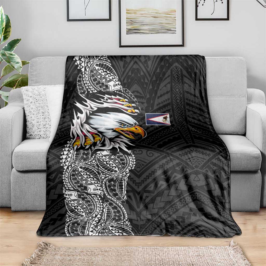 American Samoa Flag Day Blanket Tribal Tattoo with Eagle Black