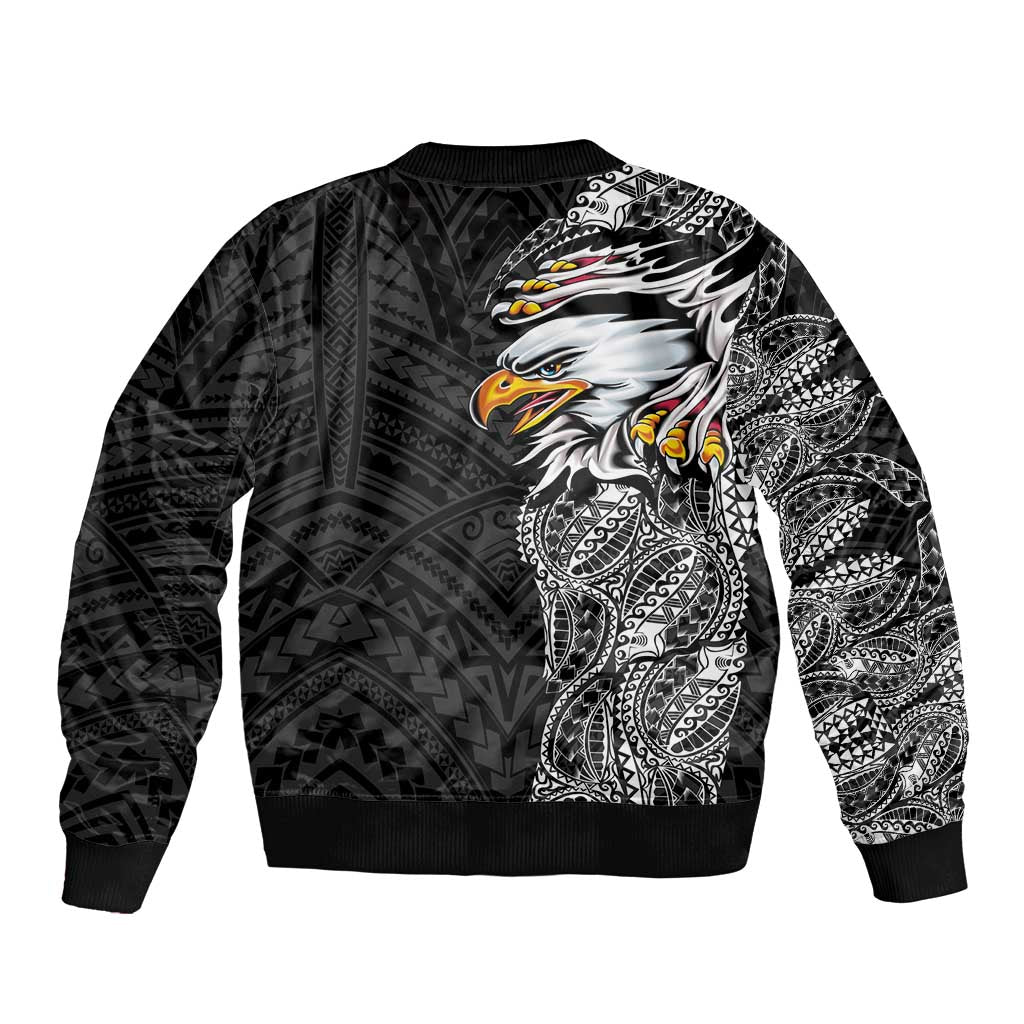 American Samoa Flag Day Bomber Jacket Tribal Tattoo with Eagle Black