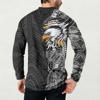 American Samoa Flag Day Button Sweatshirt Tribal Tattoo with Eagle Black