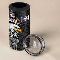 American Samoa Flag Day 4 in 1 Can Cooler Tumbler Tribal Tattoo with Eagle Black