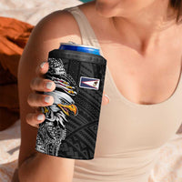 American Samoa Flag Day 4 in 1 Can Cooler Tumbler Tribal Tattoo with Eagle Black