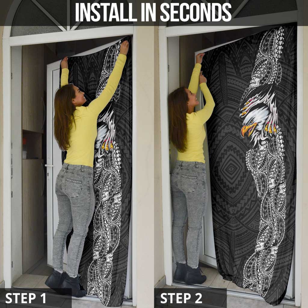 American Samoa Flag Day Door Cover Tribal Tattoo with Eagle Black