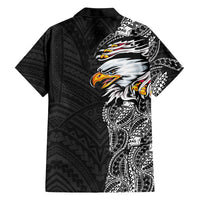 American Samoa Flag Day Family Matching Long Sleeve Bodycon Dress and Hawaiian Shirt Tribal Tattoo with Eagle Black LT03 - Polynesian Pride