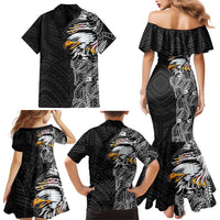 American Samoa Flag Day Family Matching Mermaid Dress and Hawaiian Shirt Tribal Tattoo with Eagle Black LT03 - Polynesian Pride