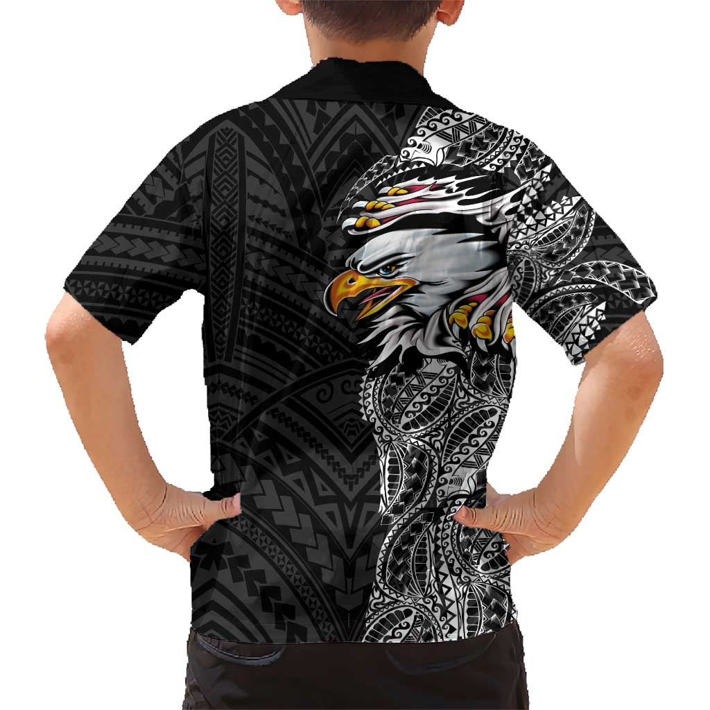 American Samoa Flag Day Family Matching Off The Shoulder Long Sleeve Dress and Hawaiian Shirt Tribal Tattoo with Eagle Black LT03 - Polynesian Pride