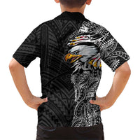 American Samoa Flag Day Family Matching Off Shoulder Short Dress and Hawaiian Shirt Tribal Tattoo with Eagle Black