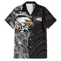 American Samoa Flag Day Family Matching Off Shoulder Short Dress and Hawaiian Shirt Tribal Tattoo with Eagle Black