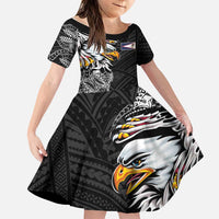 American Samoa Flag Day Family Matching Summer Maxi Dress and Hawaiian Shirt Tribal Tattoo with Eagle Black