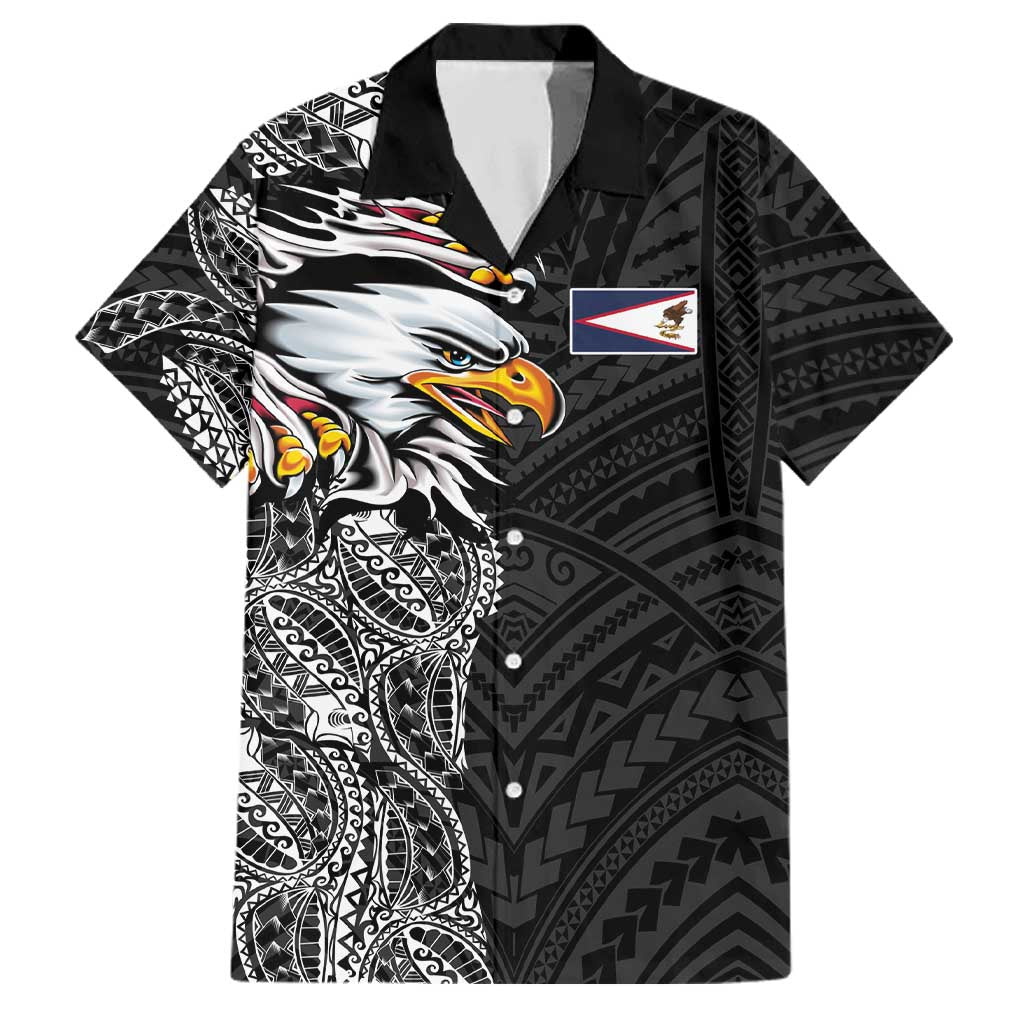 American Samoa Flag Day Family Matching Summer Maxi Dress and Hawaiian Shirt Tribal Tattoo with Eagle Black