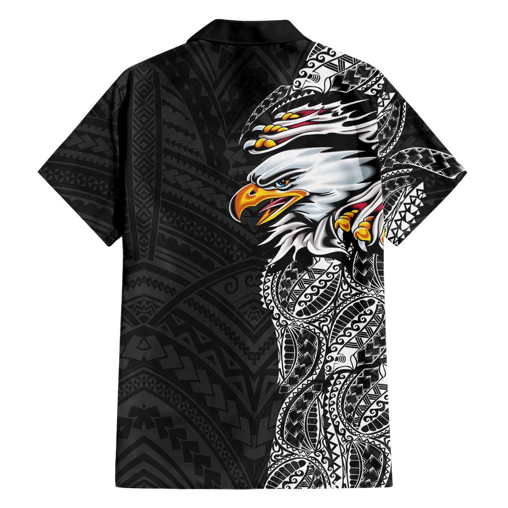 American Samoa Flag Day Family Matching Summer Maxi Dress and Hawaiian Shirt Tribal Tattoo with Eagle Black