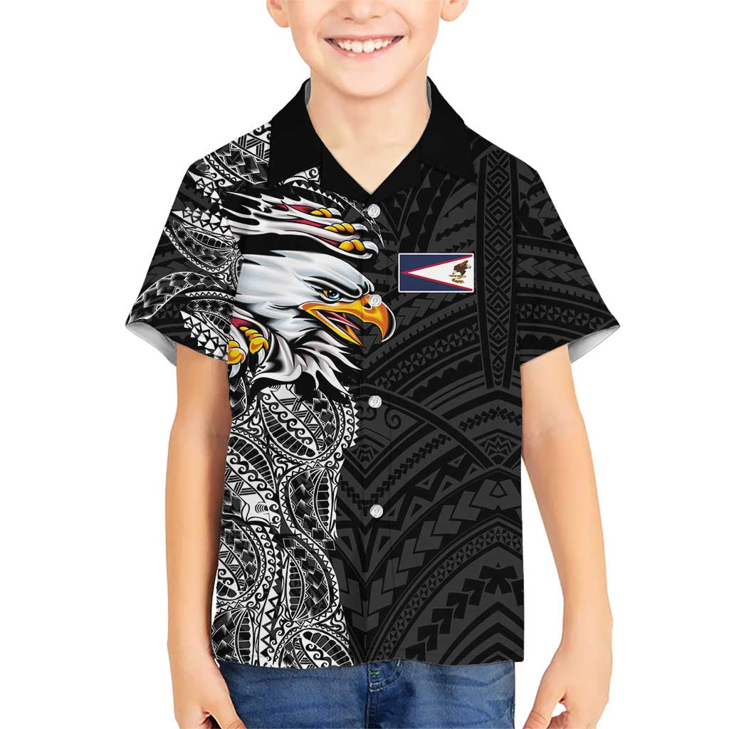 American Samoa Flag Day Family Matching Summer Maxi Dress and Hawaiian Shirt Tribal Tattoo with Eagle Black