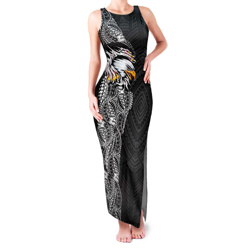 American Samoa Flag Day Family Matching Tank Maxi Dress and Hawaiian Shirt Tribal Tattoo with Eagle Black