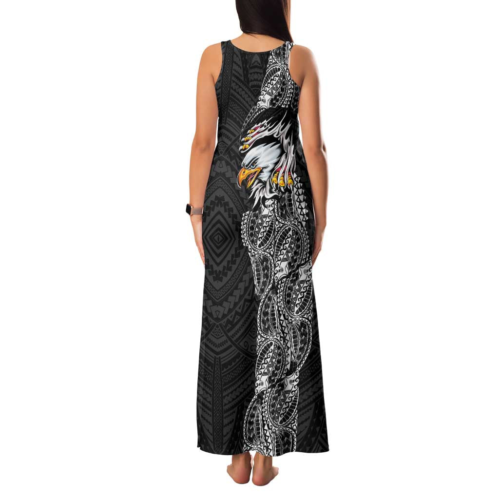 American Samoa Flag Day Family Matching Tank Maxi Dress and Hawaiian Shirt Tribal Tattoo with Eagle Black