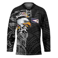 American Samoa Flag Day Hockey Jersey Tribal Tattoo with Eagle Black
