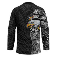 American Samoa Flag Day Hockey Jersey Tribal Tattoo with Eagle Black