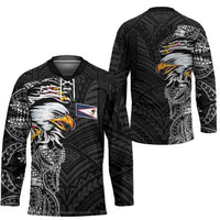 American Samoa Flag Day Hockey Jersey Tribal Tattoo with Eagle Black