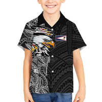 American Samoa Flag Day Kid Hawaiian Shirt Tribal Tattoo with Eagle Black