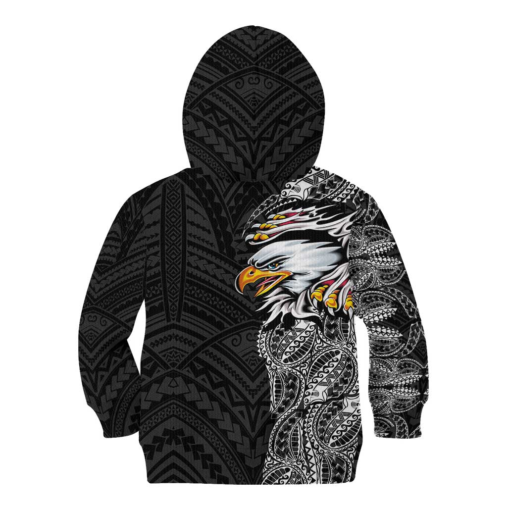 American Samoa Flag Day Kid Hoodie Tribal Tattoo with Eagle Black