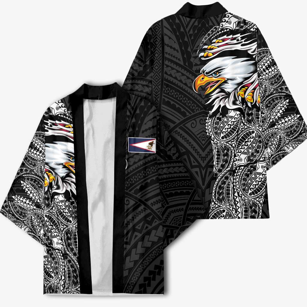 American Samoa Flag Day Kimono Tribal Tattoo with Eagle Black