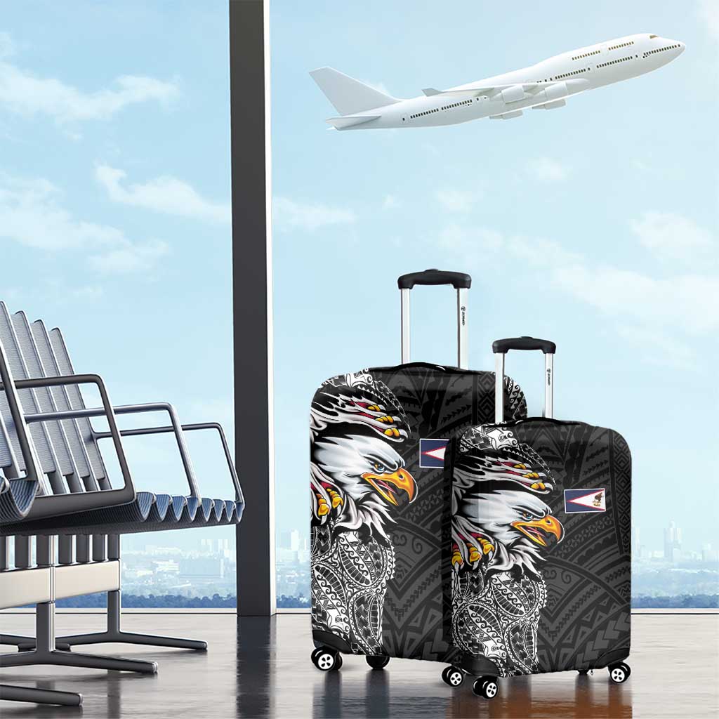 American Samoa Flag Day Luggage Cover Tribal Tattoo with Eagle Black