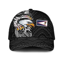 American Samoa Flag Day Mesh Trucker Cap Tribal Tattoo with Eagle Black