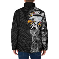 American Samoa Flag Day Padded Jacket Tribal Tattoo with Eagle Black