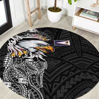 American Samoa Flag Day Round Carpet Tribal Tattoo with Eagle Black