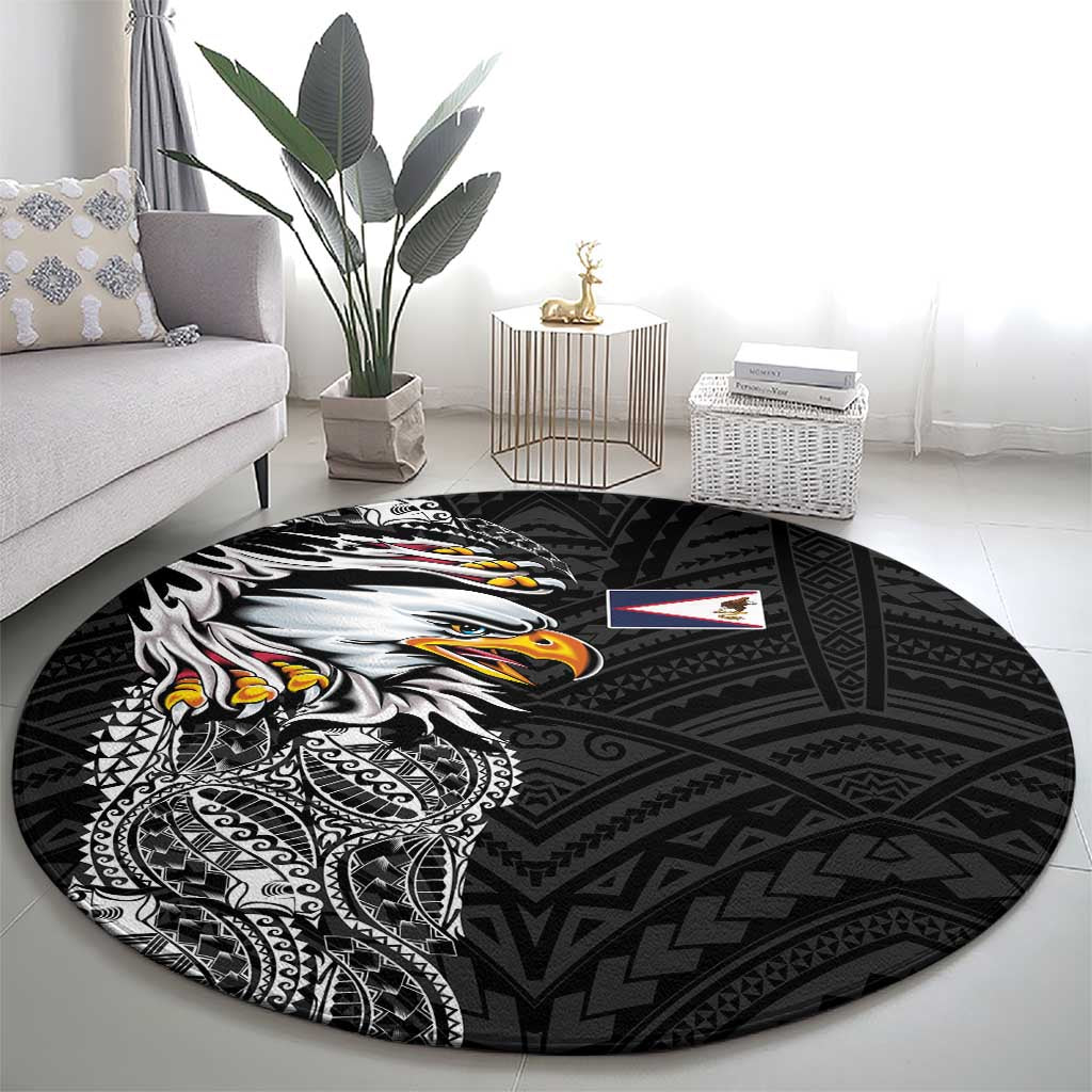 American Samoa Flag Day Round Carpet Tribal Tattoo with Eagle Black