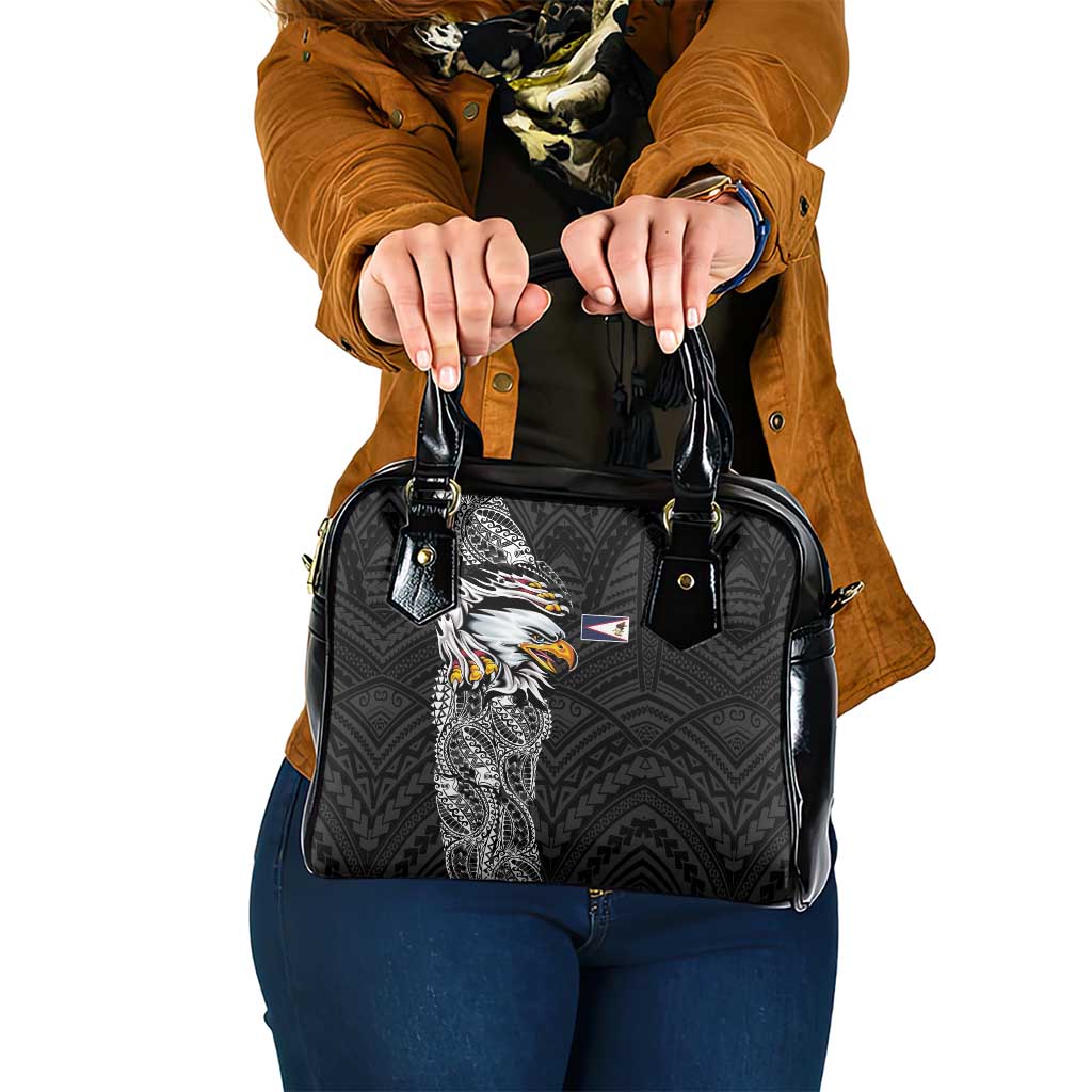 American Samoa Flag Day Shoulder Handbag Tribal Tattoo with Eagle Black