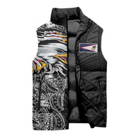 American Samoa Flag Day Sleeveless Puffer Jacket Tribal Tattoo with Eagle Black