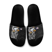 American Samoa Flag Day Slide Sandals Tribal Tattoo with Eagle Black