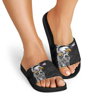 American Samoa Flag Day Slide Sandals Tribal Tattoo with Eagle Black