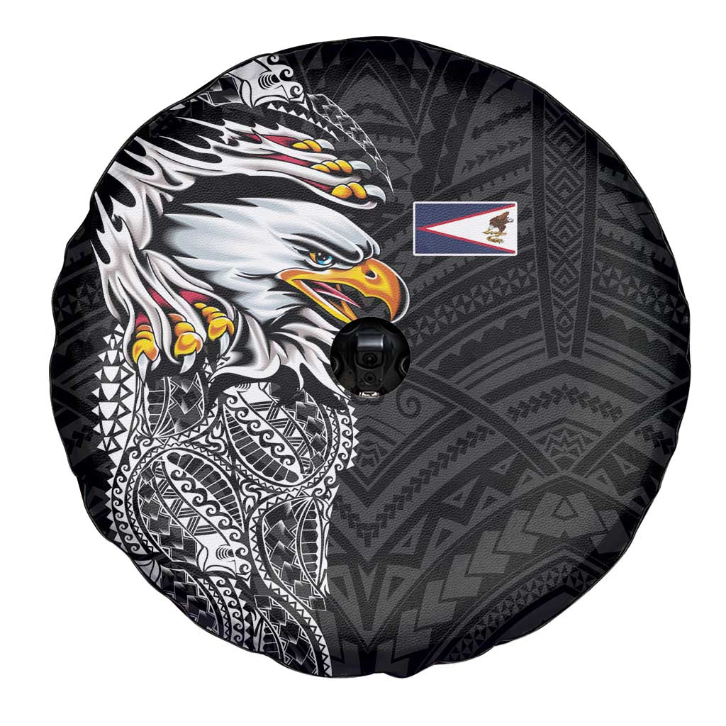 American Samoa Flag Day Spare Tire Cover Tribal Tattoo with Eagle Black