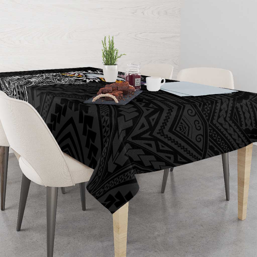 American Samoa Flag Day Tablecloth Tribal Tattoo with Eagle Black