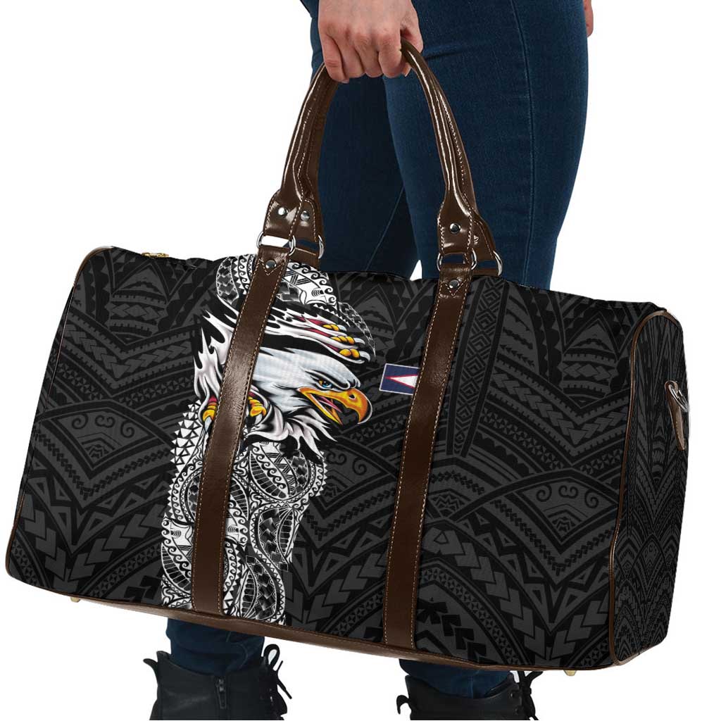 American Samoa Flag Day Travel Bag Tribal Tattoo with Eagle Black