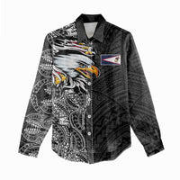American Samoa Flag Day Women Casual Shirt Tribal Tattoo with Eagle Black