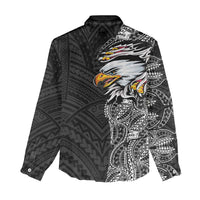 American Samoa Flag Day Women Casual Shirt Tribal Tattoo with Eagle Black