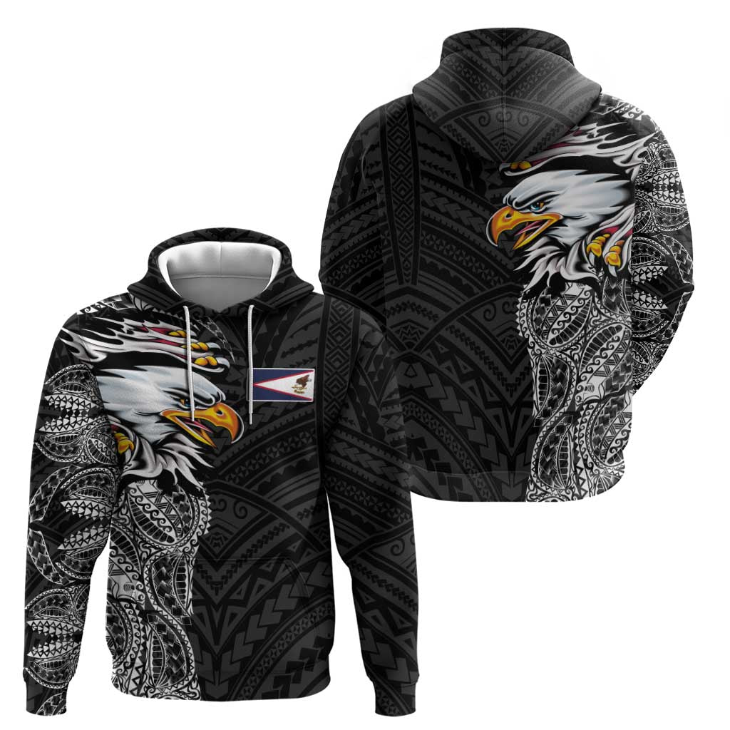 American Samoa Flag Day Zip Hoodie Tribal Tattoo with Eagle Black