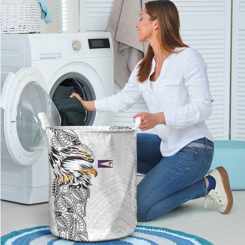 American Samoa Flag Day Laundry Basket Tribal Tattoo with Eagle White