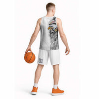 American Samoa Flag Day Basketball Jersey Tribal Tattoo with Eagle White