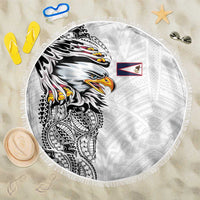 American Samoa Flag Day Beach Blanket Tribal Tattoo with Eagle White