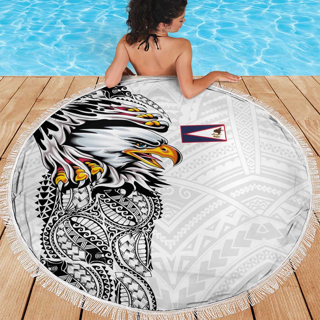 American Samoa Flag Day Beach Blanket Tribal Tattoo with Eagle White