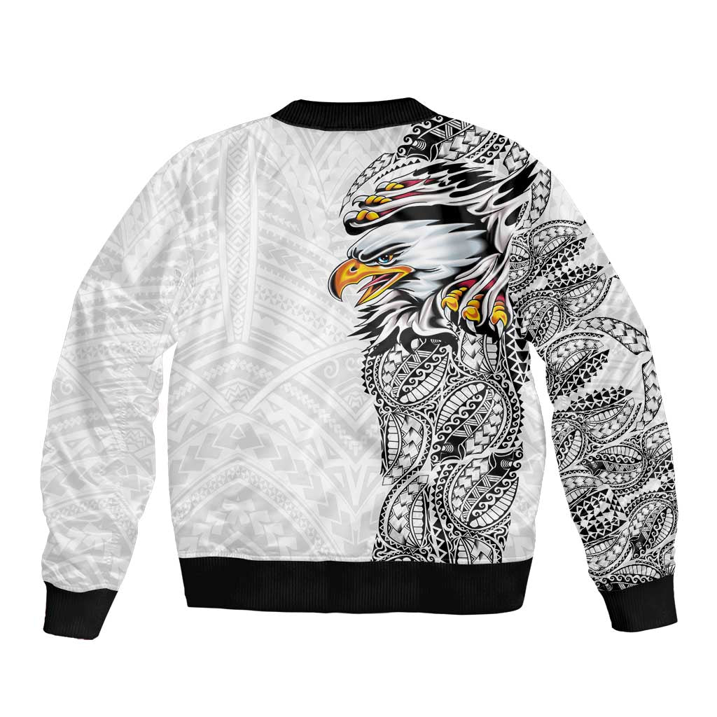 American Samoa Flag Day Bomber Jacket Tribal Tattoo with Eagle White