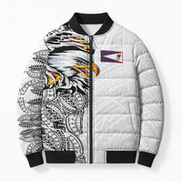 American Samoa Flag Day Bomber Puffer Jacket Tribal Tattoo with Eagle White