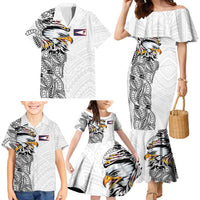 American Samoa Flag Day Family Matching Mermaid Dress and Hawaiian Shirt Tribal Tattoo with Eagle White LT03 - Polynesian Pride