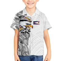 American Samoa Flag Day Family Matching Off Shoulder Maxi Dress and Hawaiian Shirt Tribal Tattoo with Eagle White
