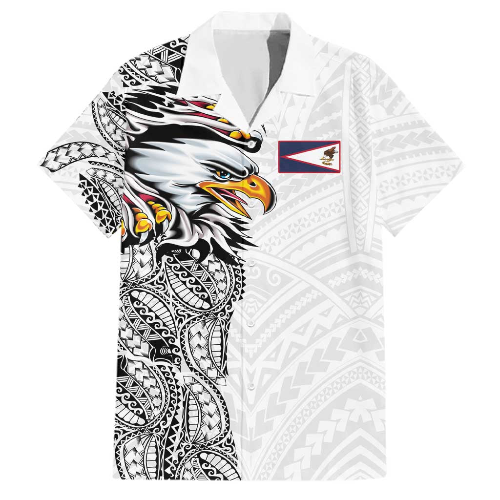 American Samoa Flag Day Family Matching Puletasi and Hawaiian Shirt Tribal Tattoo with Eagle White