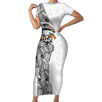 American Samoa Flag Day Family Matching Short Sleeve Bodycon Dress and Hawaiian Shirt Tribal Tattoo with Eagle White LT03 Mom's Dress White - Polynesian Pride