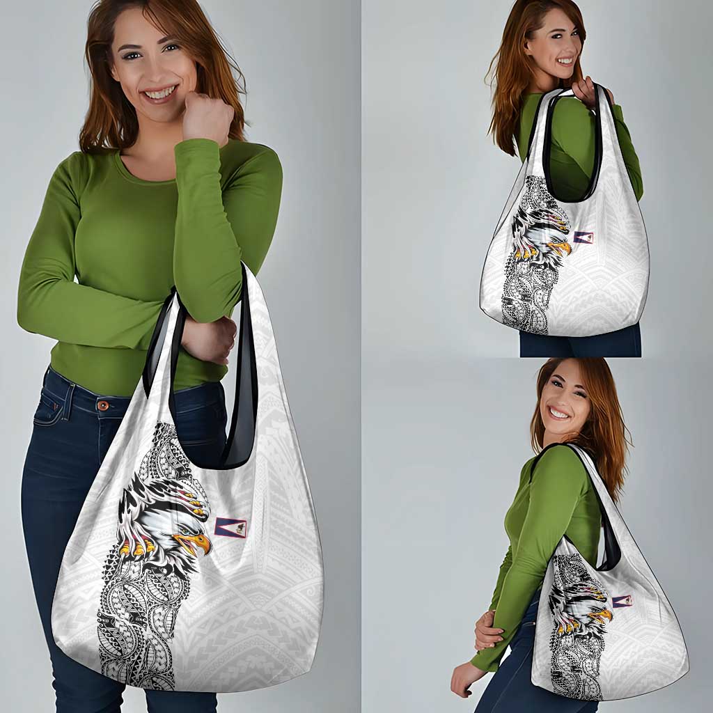 American Samoa Flag Day Grocery Bag Tribal Tattoo with Eagle White