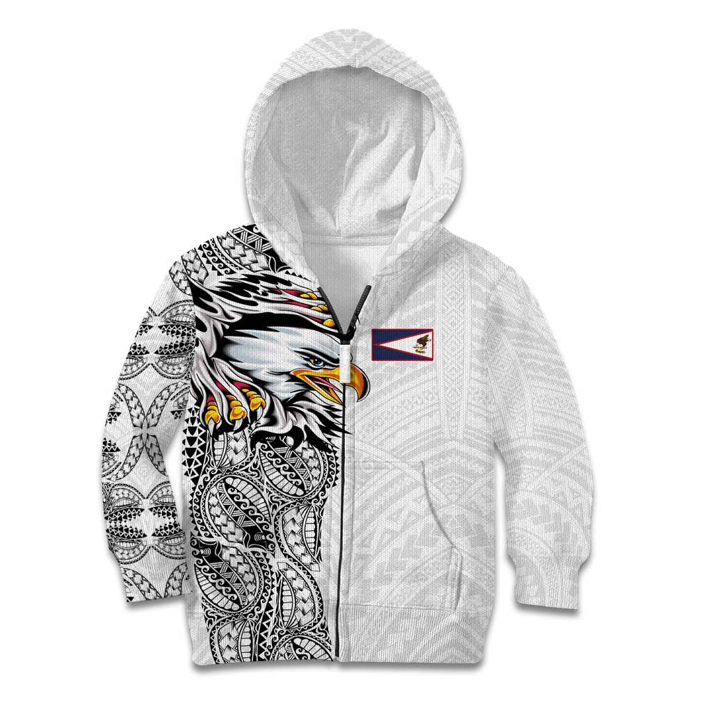 American Samoa Flag Day Kid Hoodie Tribal Tattoo with Eagle White